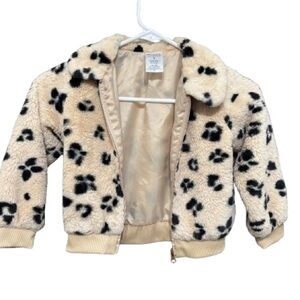 Girls Leopard Print Faux Fur Jacket
